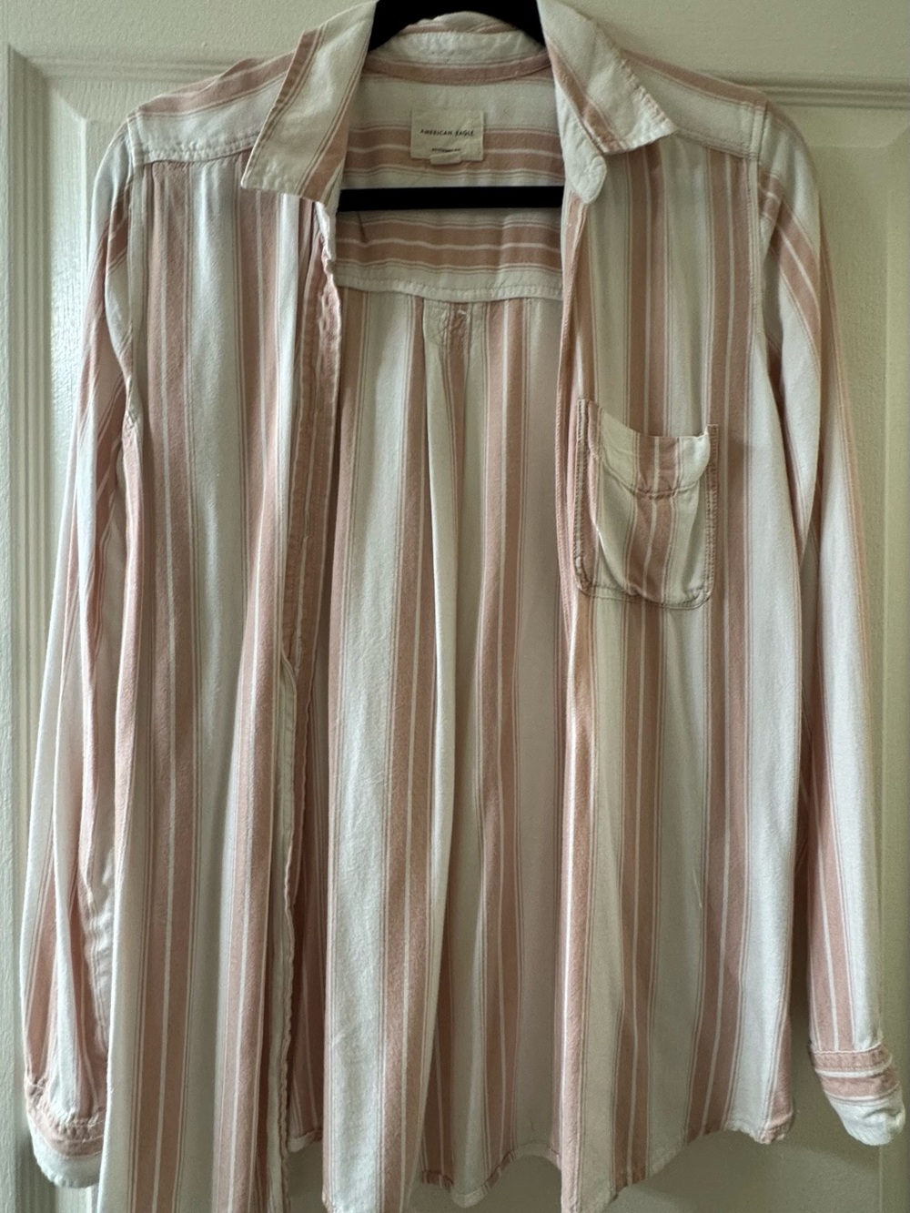 American Eagle Outfitters Pink and White Striped Button-Down Shirt